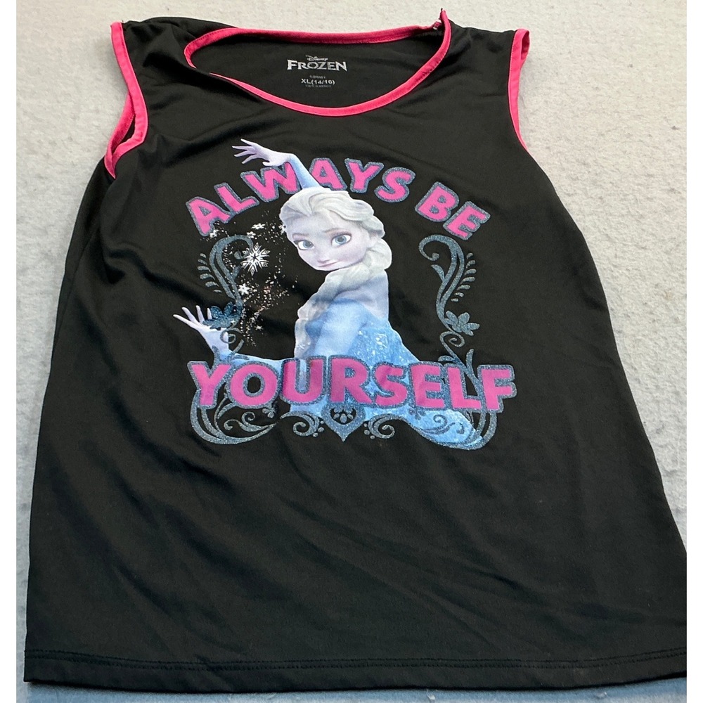 Disney Frozen Tank Top Elsa Always Be Yourself Black Pink Size XL 14/16 Graphic